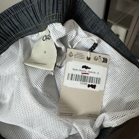 OAS Getrick Blue Green Lizard Pattern Swim Shorts Small NEW Lined Striped Trunks - Picture 6 of 7